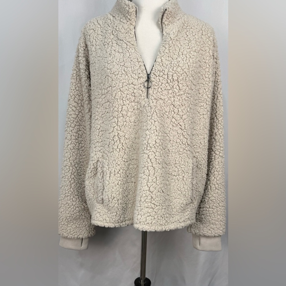 Torrid Sherpa Fleece 1/4 Zip Neutral Cozy Preppy Outdoors. Size 3